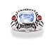 Cushion Cut Genuine Blue Topaz and Garnet Rhodium Plated Sterling Silver Ring (Size 6,9)