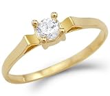 Solid 14k Yellow Gold Small Solitiare Engagement CZ Cubic Zirconia Ring Band Round Cut 0.25 ct