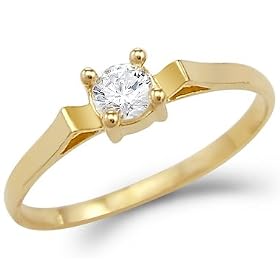 Solid 14k Yellow Gold Small Solitiare Engagement CZ Cubic Zirconia Ring Band Round Cut 0.25 ct: Jewelry