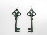 Kelly Green Skeleton Key Wooden Earrings