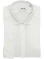 Calvin Klein Mens Solid White Slim Fit French Cuff Cotton Dress Shirt