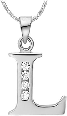 NYKKOLA Fashion Jewellery 925 Silver Clear Crystal Initial Letter L Alphabet Charm Necklace