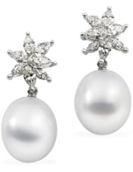 18K Palladium White South Sea Cultured Pearl And Diamond earrings Pair 1 3 4Cttw 12.00mm Fine Dr