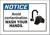 NOTICE AVOID CONTAMINATION WASH YOUR HANDS (W/GRAPHIC) 7 x 10 Adhesive Dura-Vinyl Sign