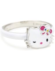 Hello Kitty by Simmons Jewelry Co. "Flirty Kitty" White Rhodium Plated Enamel Fill Ring, Size 7