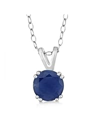 Genuine Blue Sapphire Solitaire Pendant Necklace for women Sterling Silver Prong Set (1.60ct)