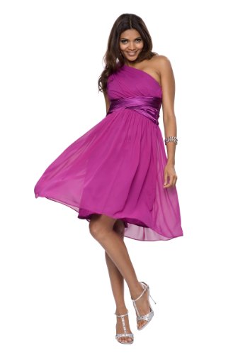 Astrapahl, Edles Abendkleid, knielang, Satinpasse, Toga Stil, Farbe purple