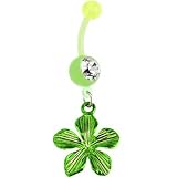 BIOPLAST Green FOILED FLOWER Dangle Belly Ring