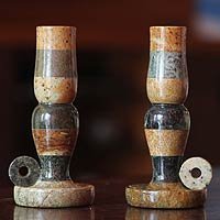 NOVICA Soapstone candleholder Minas Light (pair)