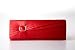 Red satin clutch bag with diamante encrusted ring and pleats by Olga Berg