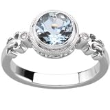 .02 CT TW 14K White Gold Genuine Aquamarine And Diamond Ring