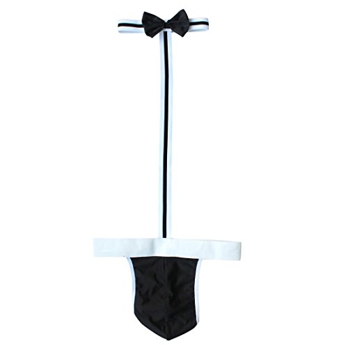 YiZYiF Men's Bow Tie Bodysuit Thong Butler Thong Teddy Costume Sold by SHIFANG