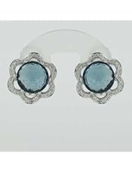 14K White Gold 8.36cttw Round White Diamond & Blue Topaz Gemstone Earrings