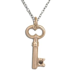 Collier en argent 925/1000, Pendentif avec clé plaqué or rose. Diamant noir 0.02 ct Flores Gioielli - 5.00 GR