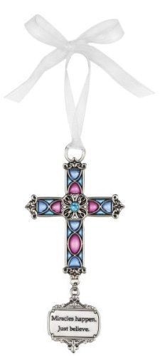 Ganz Miracles Happen Just Believe Stained Glass Cross Ornament Size: 3.5″ Ganz Miracles Happen Just Believe Stained Glass Cross Ornament Size: 3.5″