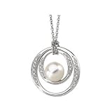 14k White Gold Fw Cultured Pearl Diamond Necklace 8mm
