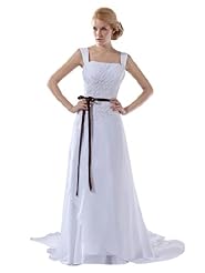 A-line Lace-Up Applique Chiffon Wedding Dress  With a Sash 