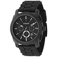 Fossil Black Dial Silicone Band Watch - Men`s