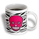 Janna Salak Designs Day of the Dead - Day of the Dead Skull - Día de los Muertos - Zebra and Leopard Animal Print - Pink - Mugs