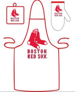 Boston Red Sox Grilling Apron Set Fan-Friendly Sports Includes A Matching Mit And Potholder