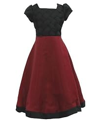 Long Burgundy Dress with Satin Black Patterned and Beaded Front and Tide Waist Strap