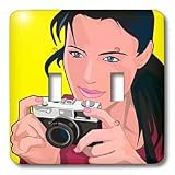 Kike Calvo Photography Illustrations by J.Carrasco - Young woman photographs using a rangefinder camera - Light Switch Covers - double toggle switch