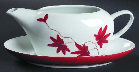 Mikasa Pure Red Gravy Boat and Underplate, Fine China Dinnerware