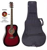 Acoustic Guitar Package, Red with Instructional DVD & Carry Bag Included SX MD160 RDS