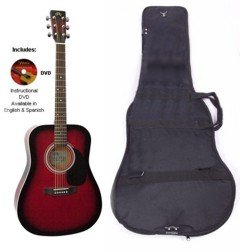 MusicalInstruments: Acoustic Guitar Package, Red with Instructional DVD & Carry Bag Included SX MD160 RDS