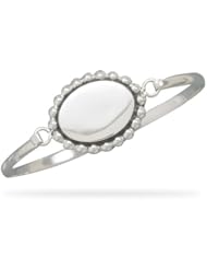 Sterling Silver Bangle with Oval Tag Bead Edge