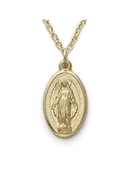 14K Gold Filled Oval Engraved Miraculous Medal Catholic Jewelry Miraculous Patron Saint St. Medal Catholic w/Chain 18" Length
