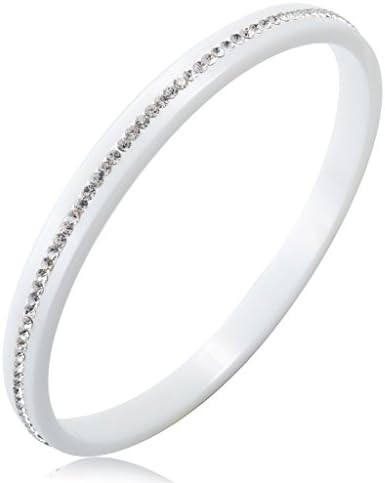 FR Smooth White Ceramic Bangles Womens Cz Cubic Zirconia Bracelets