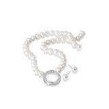 Sterling Silver and Fresh Water Pearl with Diamond Circle Necklace (18'') and Earrings Set