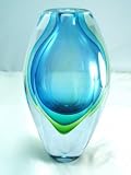 Murano Design Glass Emerald Sommerso Rainbow Vase N0408