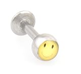 14g Steel Labret with Yellow Happy Face Logo.