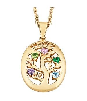 Personalized Love Family Tree Birthstone Pendant - 14K Gold Plated