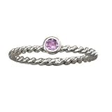 Stackable June Birthstone Ring Rhodium on Sterling Silver Rope Band