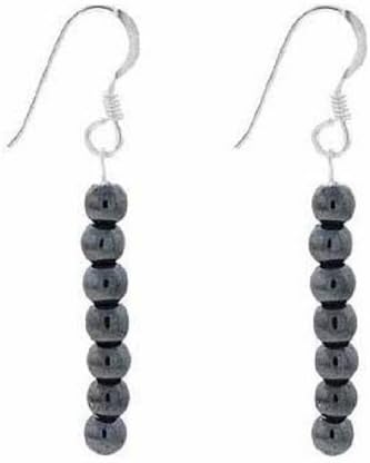 4mm Faceted Simulated Hematite Stone Beaded Dangle Hook Earrings, 6 Beads
