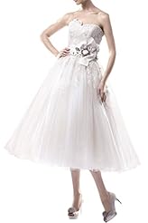 Strapless Natural   Waistline Lace Sweetheart Tea Length  Dress