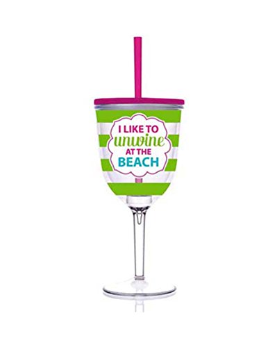 Unwine at the Beach 13 oz Insulated Wine Glass Slant Lid Straw
