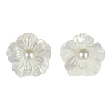 Gold Plated Sterling Silver White Mother-of-Pearl Flower Stud Earrings