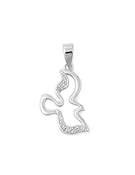 Sterling Silver Dove Clear CZ Peace Pendant Wholesale Charm Pure 925 New 19mm with 1.2mm Rope Chain
