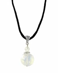 Necklace - N3 - Genuine Semi Precious Gemstone on Black Silky Satin Cord - Faceted Round Disk Shape ~ Opalite