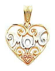 14K Tri Color Gold Mom Heart Pendant Charm Mother