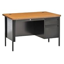 Sandusky 600 Steel Single Pedestal Contemporary Desk, 48" Length x 30" Width x 29-1/2" Height, Black/Grey Nebula