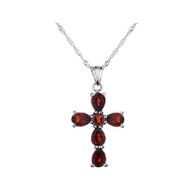 Garnet Gemstone Cross Pendant 4.4 Carat (ctw) in Sterling Silver with Chain by MyJewelryBox.com