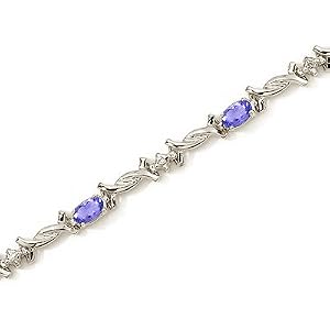 14kt White Gold Twist Link Diamond and Tanzanite Bracelet by