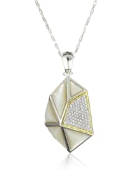Kara Ross "Pyramid" Mother-Of-Pearl and White Sapphires Large Pendant Necklace