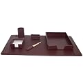 6 Piece Desk Set - Burgundy Leather