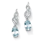 Aquamarine and Diamond Accent Pierced Earrings 10k White Gold